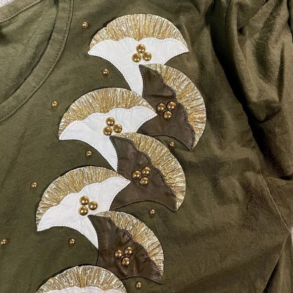 Vintage Oversized T Shirt Women's Short Sleeve Green Gold One Size - Picture 4 of 8